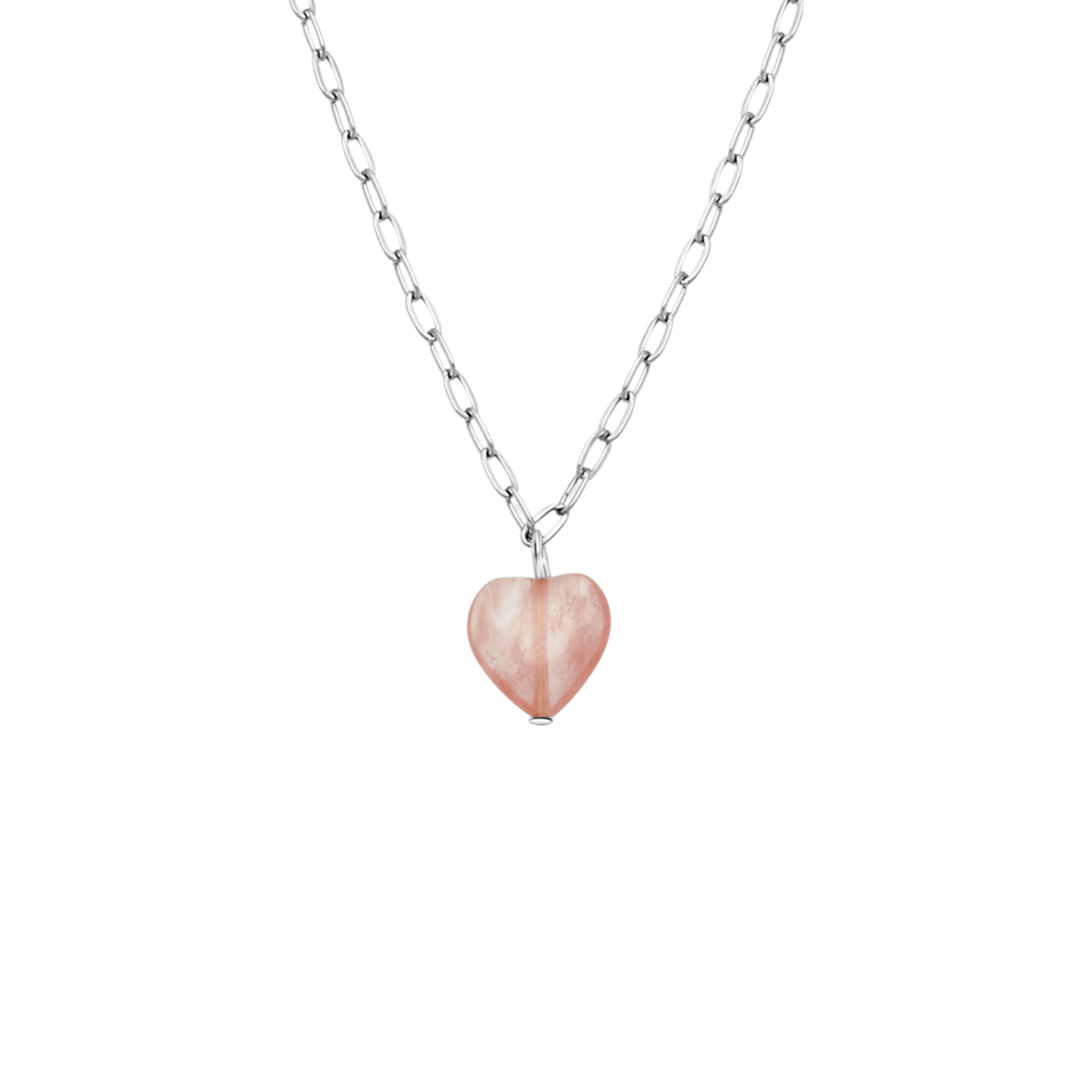Stalen ketting met hart rhodoniet