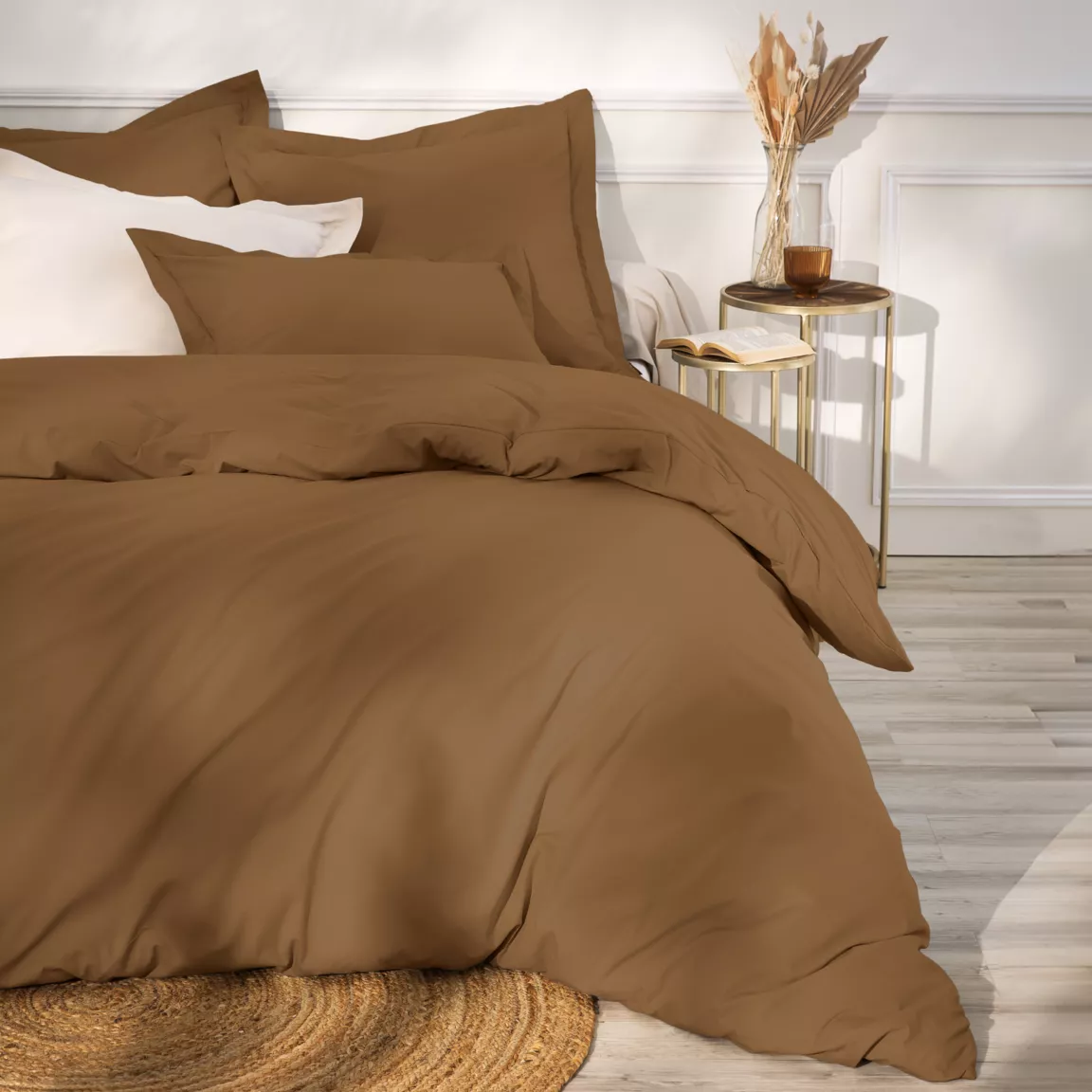 Drap housse percale de coton (200 x 200 cm) Cali Cappuccino