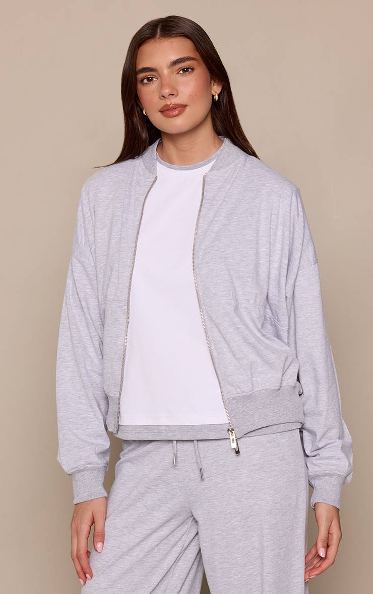 Gris Chiné Ensemble Coordonné Bomber Décontracté Zippé