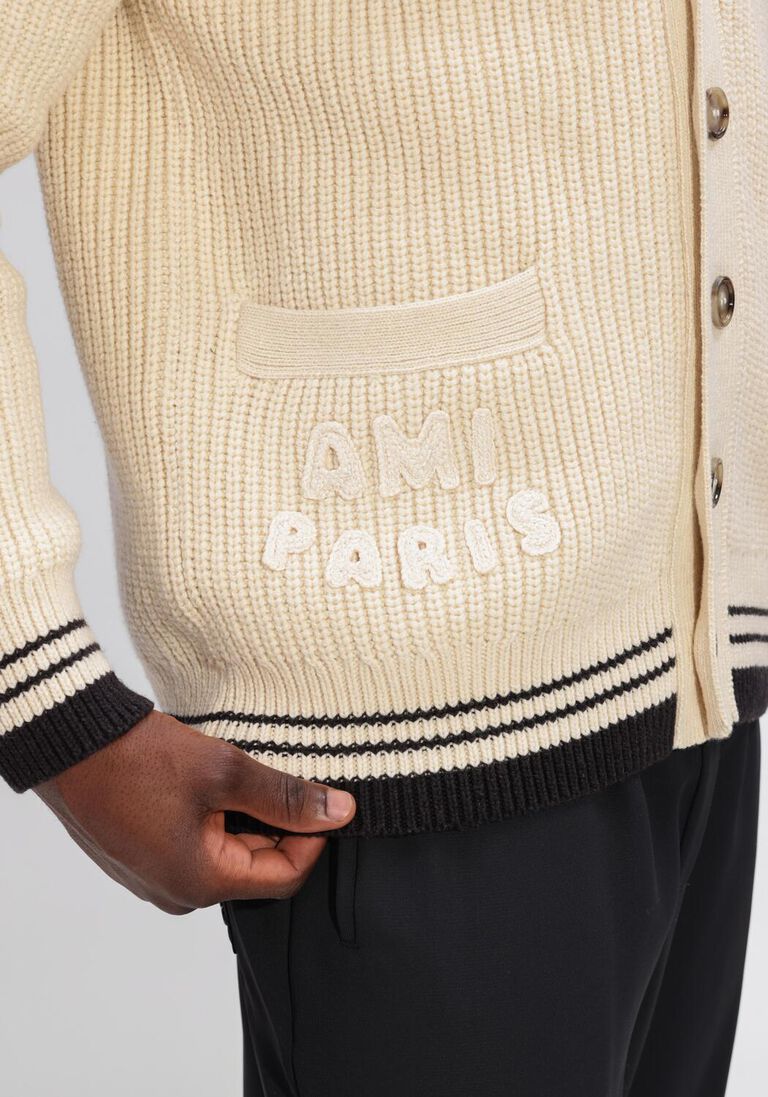 ecru ami paris vest cardigan with ami de coeur and ami paris patch