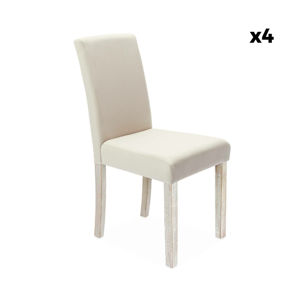 Lot de 4 chaises - rita - chaises en tissu. Pieds en bois cérusé. Beige