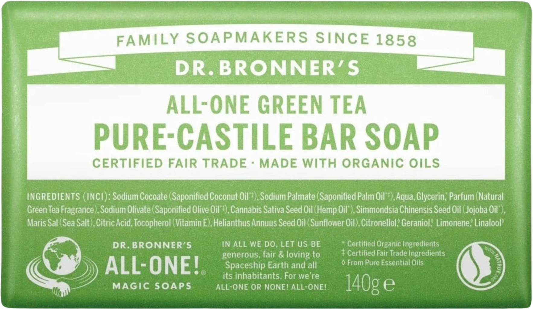 Dr. Bronner's  Bar Soap Green Tea, 140 g