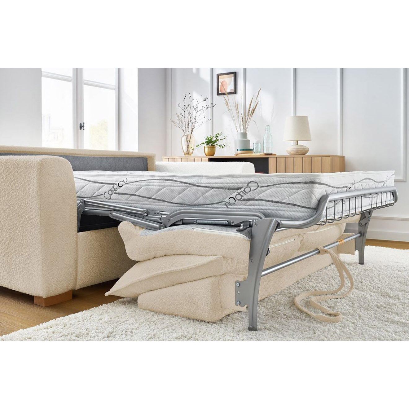 Bobochic Canapé convertible express augustin bouclette beige  - 205x96x97 cm
