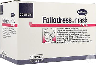 Hartmann Foliodress Mask Comfort Senso Masques Chirurgicaux Haut Pouvoir Filtration 50 Pièces