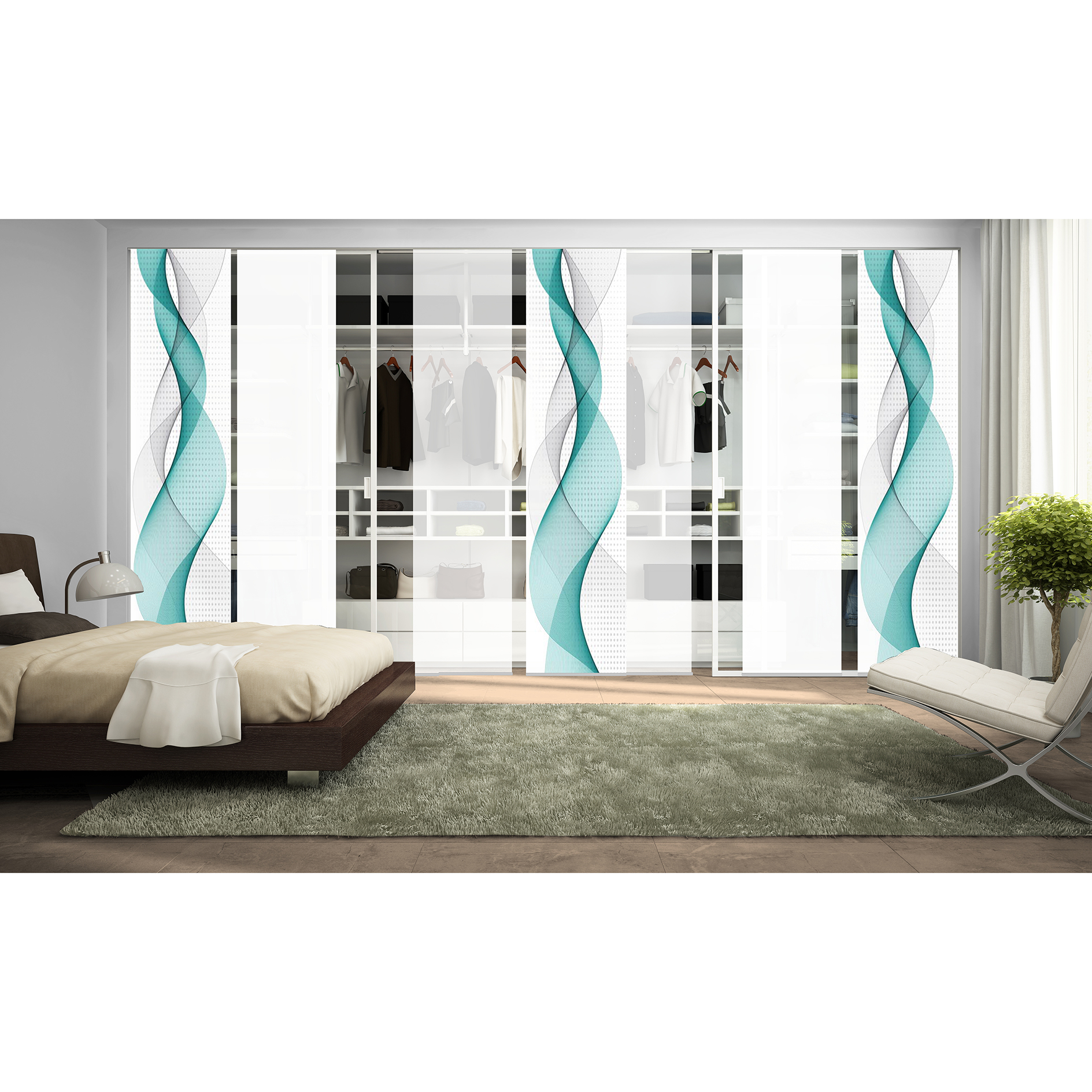7-teiliges Schiebevorhang-Set OPALIA - türkis - je 60x245 cm