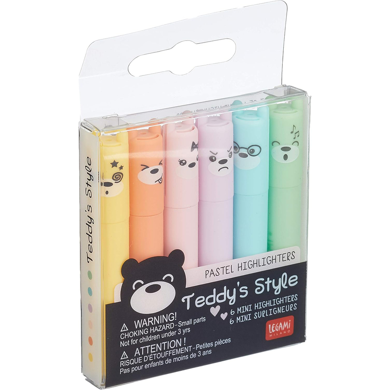 Legami Leuchtstifte Mini Teddy's Style, 6 Stück, assortiert