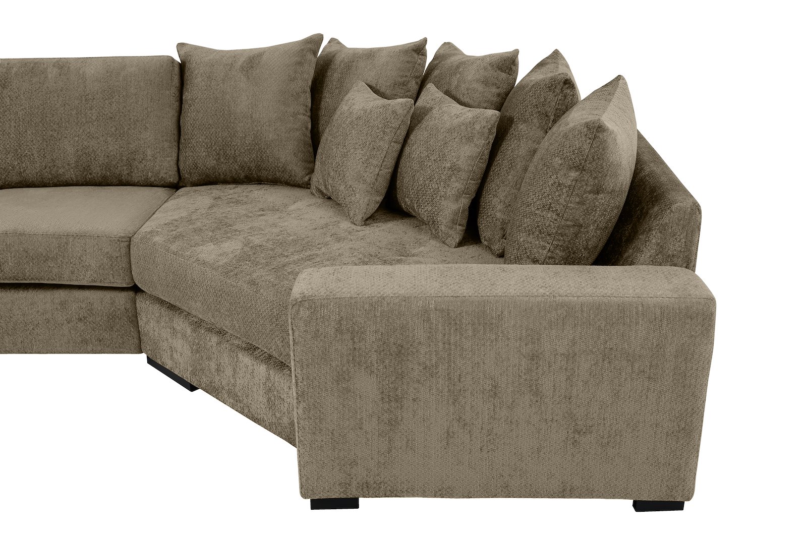 Modern Living U-sofa Sjeselong venstre med 2-seter og cosy corner høyre.Tekstil Movie 13/1 Light Khaki med Arm A og ben 2 sortbeiset eik.