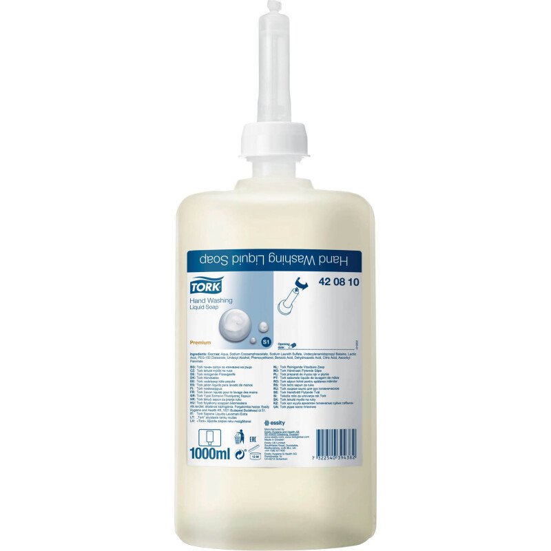 Savon liquide Tork Premium Lavage mains, pour distributeur S1 - Cartouche de 1 L