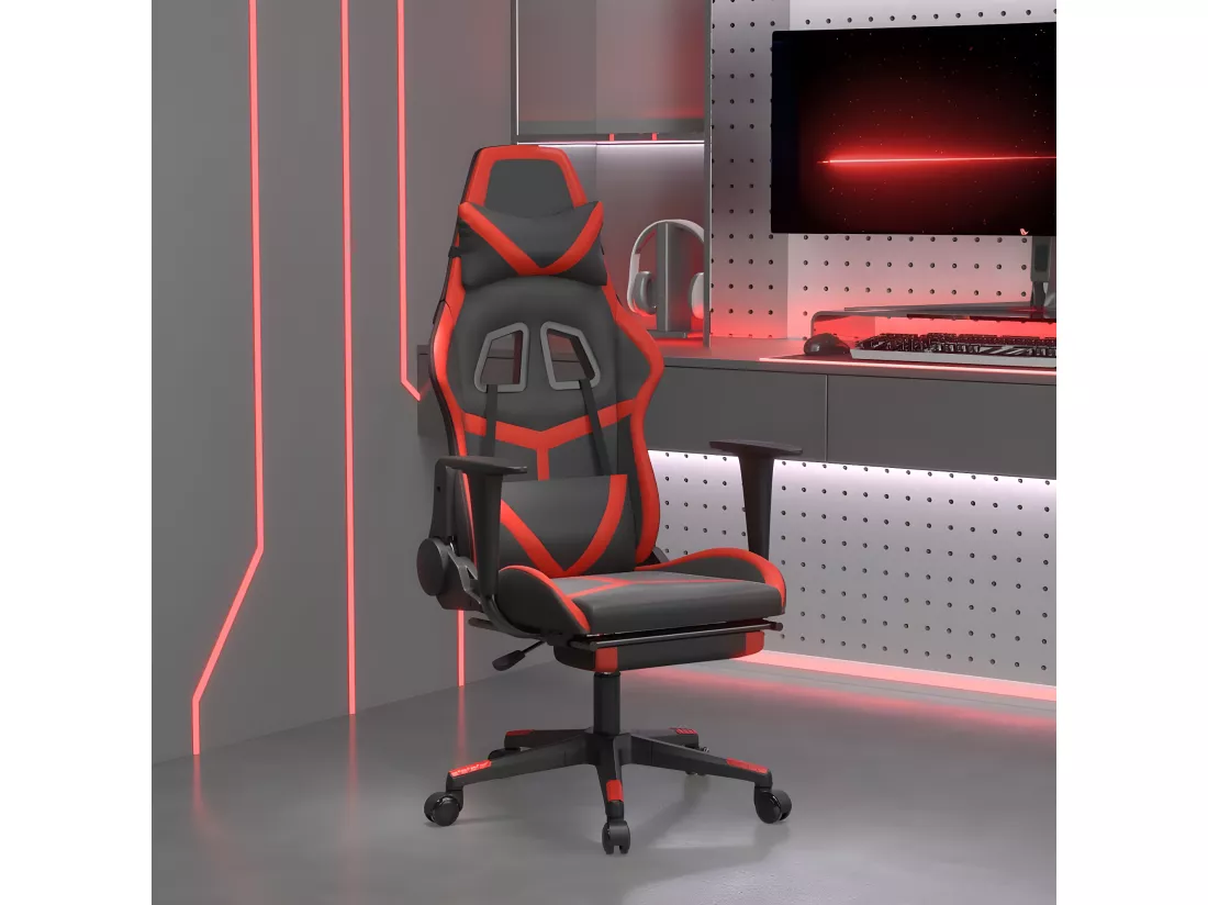 Chaise de jeu avec repose-pied Noir et rouge Similicuir