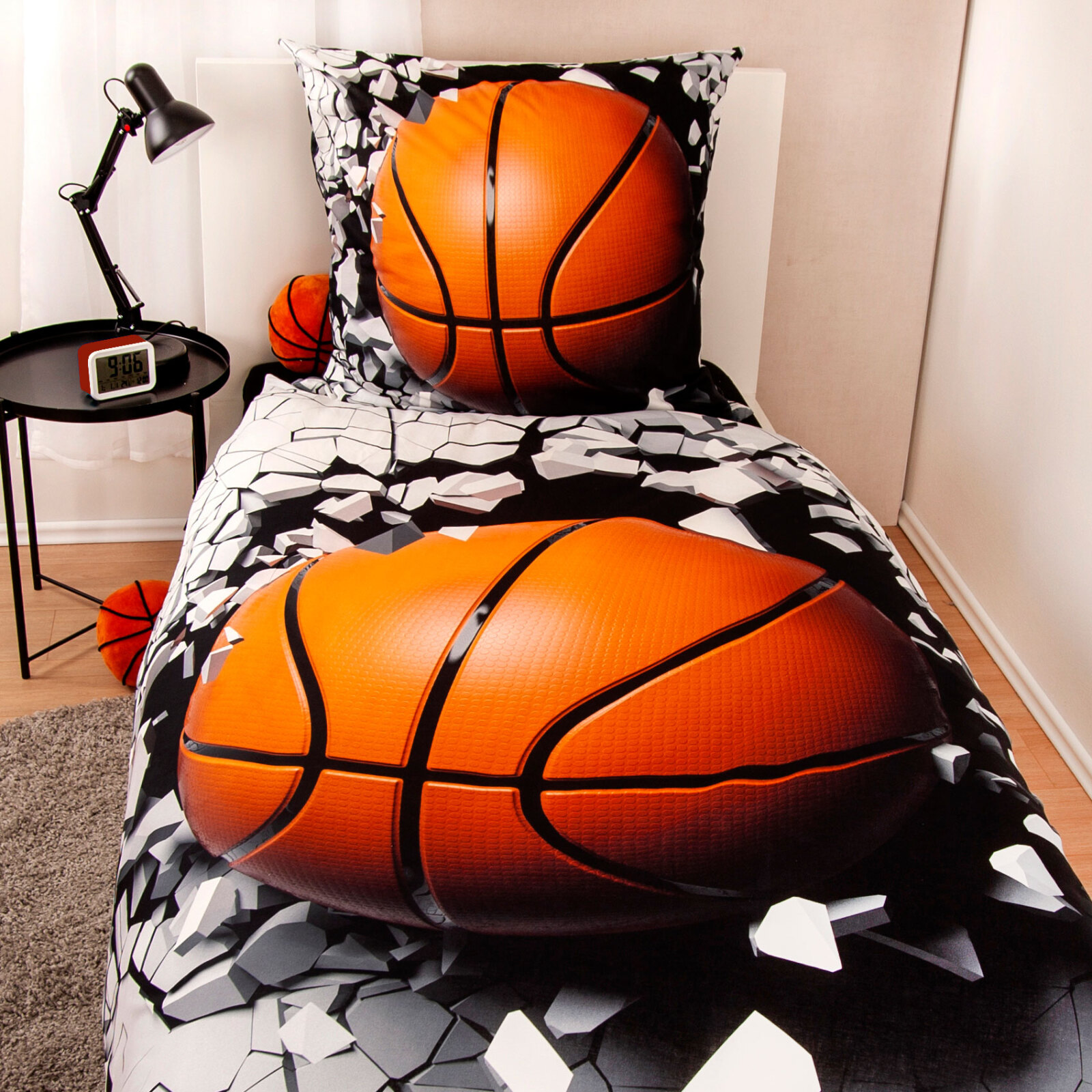 Renforcé-Bettwäsche BASKETBALL - weiß-braun - 135x200 cm