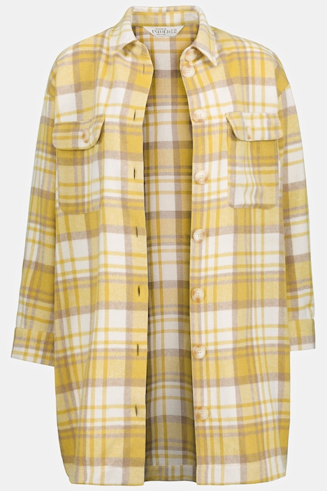 Hemdjacke, oversized, lang geschnitten, Hemdkragen, Langarm, Karo