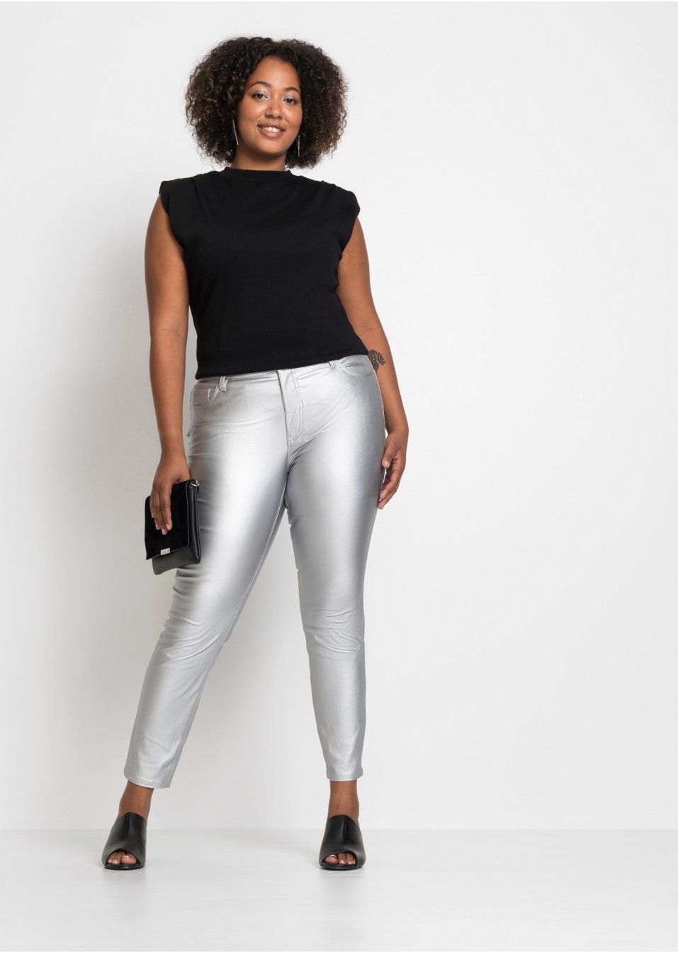 Pantalon push-up enduit au look métallique