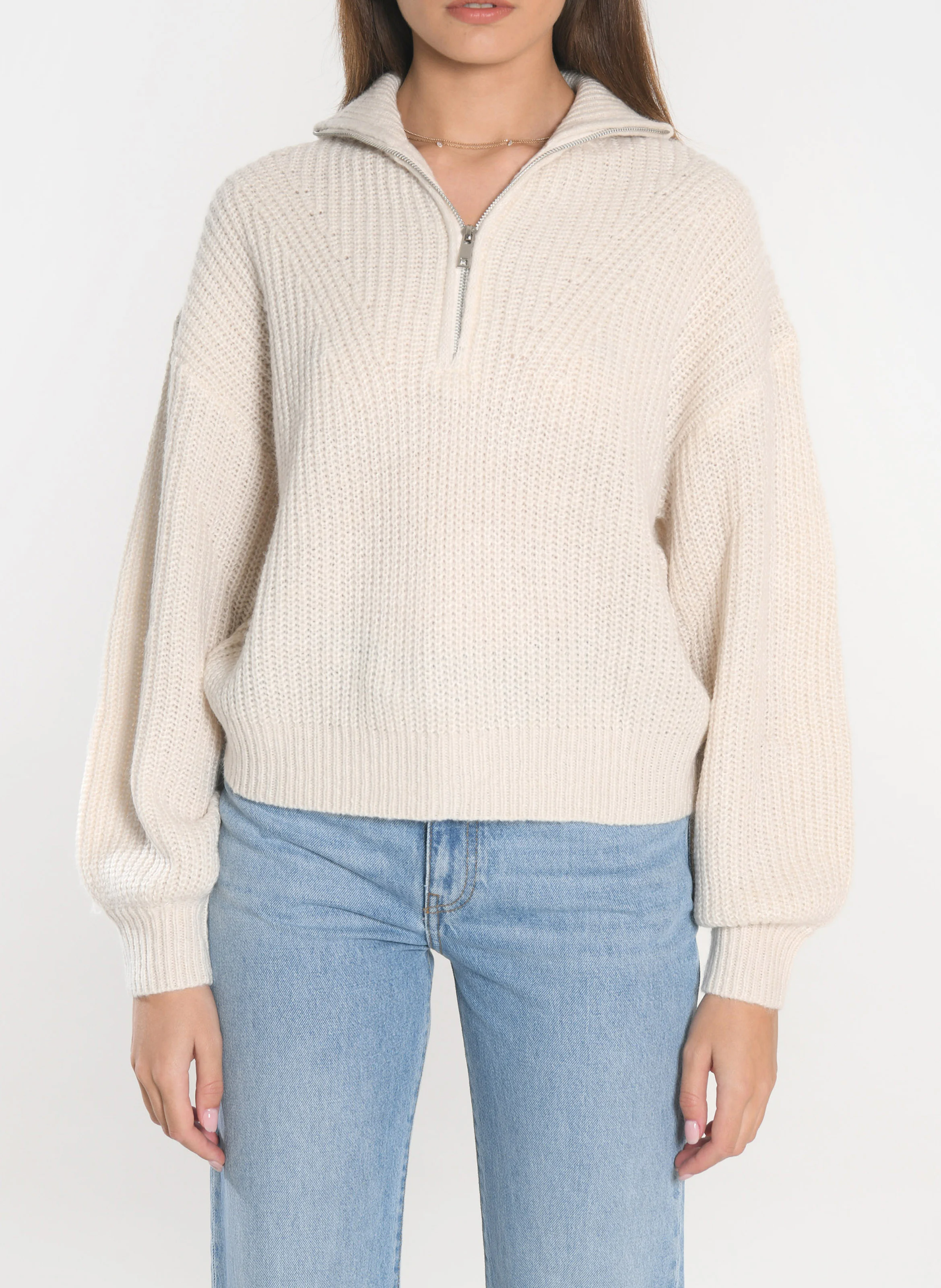 MINA - Pull camionneur ample en maille mélangée | Blanc