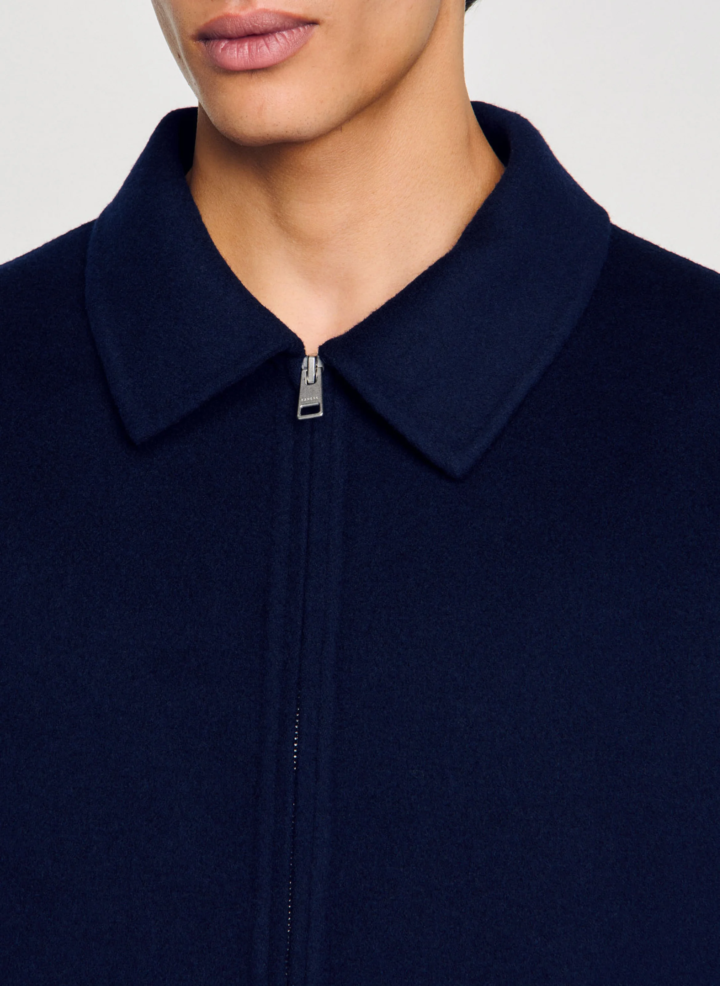 Veste droite col classique en laine mélangée | Bleu