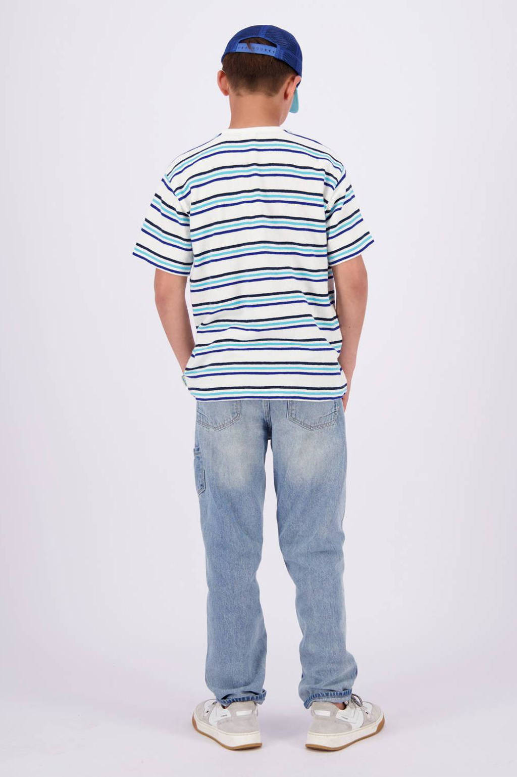Vingino gestreept T-shirt Hoss wit/lichtblauw