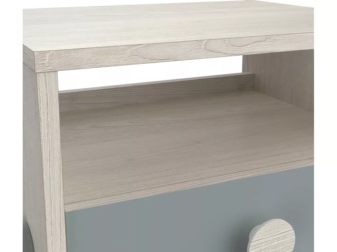 Chevet 1 tiroir 1 niche en bois couleur chêne topanga et vert de gris - CH219