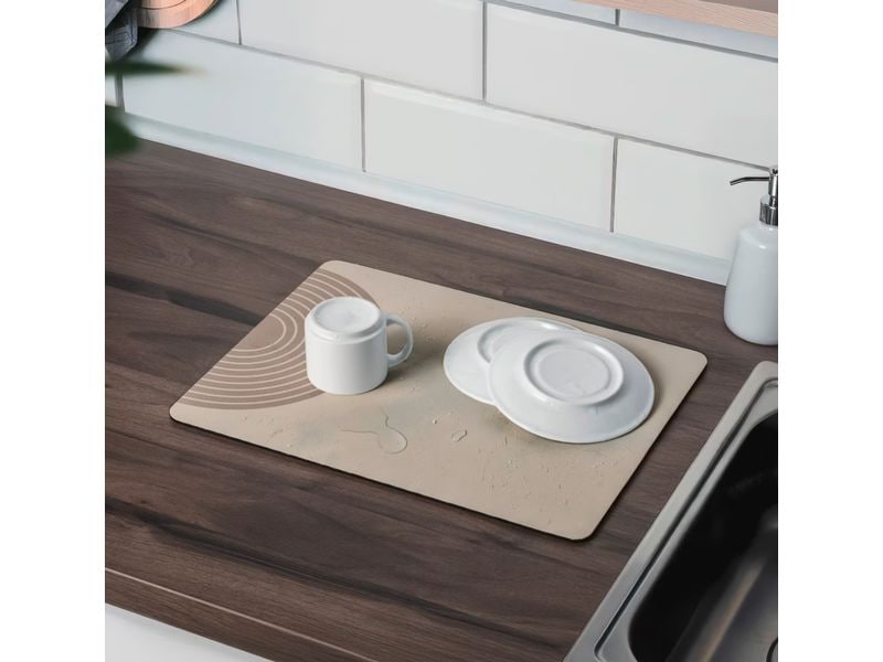 Wenko Abtropfmatte Dima 40 x 30 cm, Beige Abtropfmatte mit wasserabsorbierenden und schnelltrocknenden Diatomitpartikeln