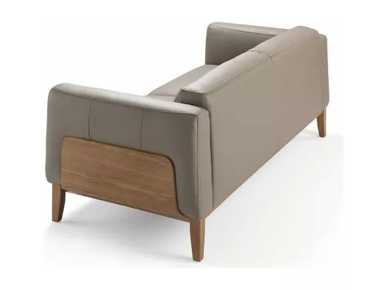 Canapé 3 places cuir taupe et pieds bois pin Kina-Couleur Cuir Piel burdeos