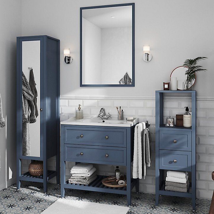 Meuble sous vasque à poser 2 tiroirs GoodHome Perma bleu 80 cm