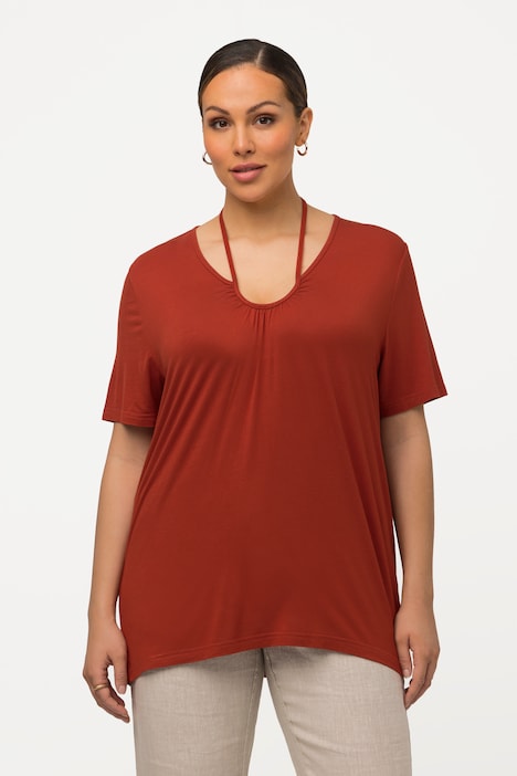 T-Shirt, Schnürung, Zierfalten, V-Ausschnitt, Halbarm
