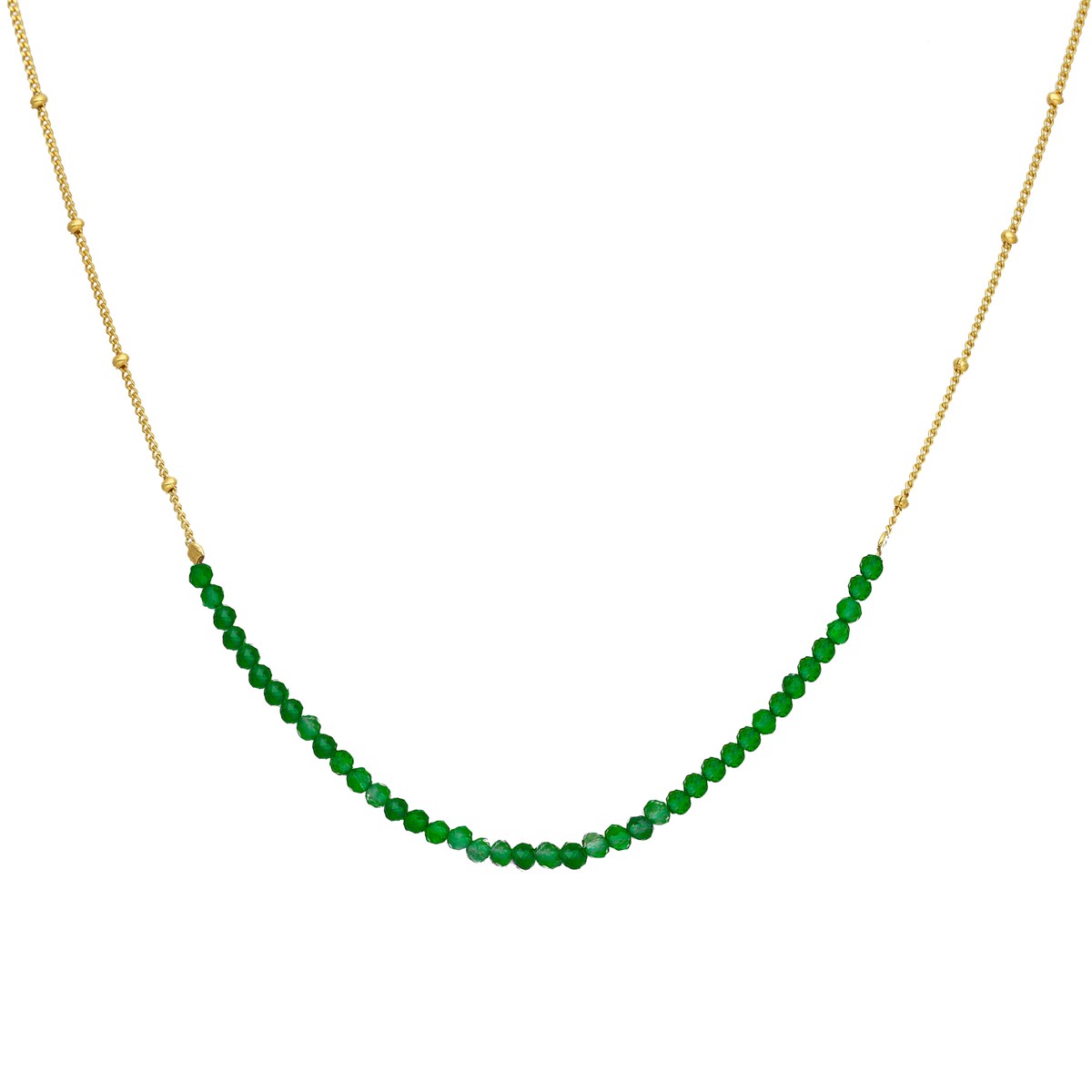 Collier Chaîne Argent Doré Avec Perles De Onyx Vert