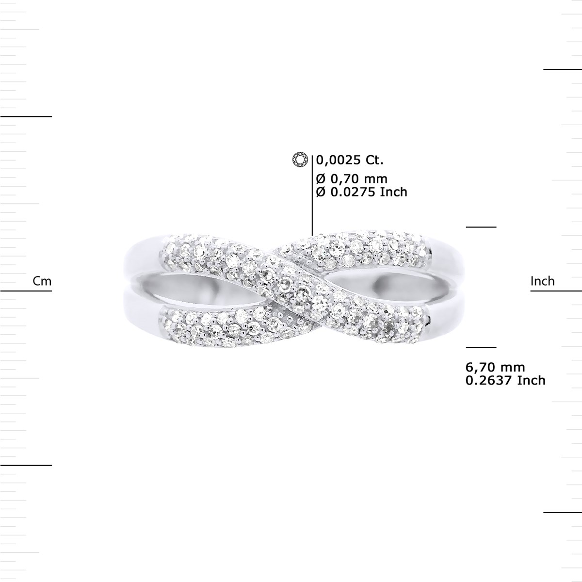 Bague Diamants 0,080 Cts Jonc Volume Or Blanc
