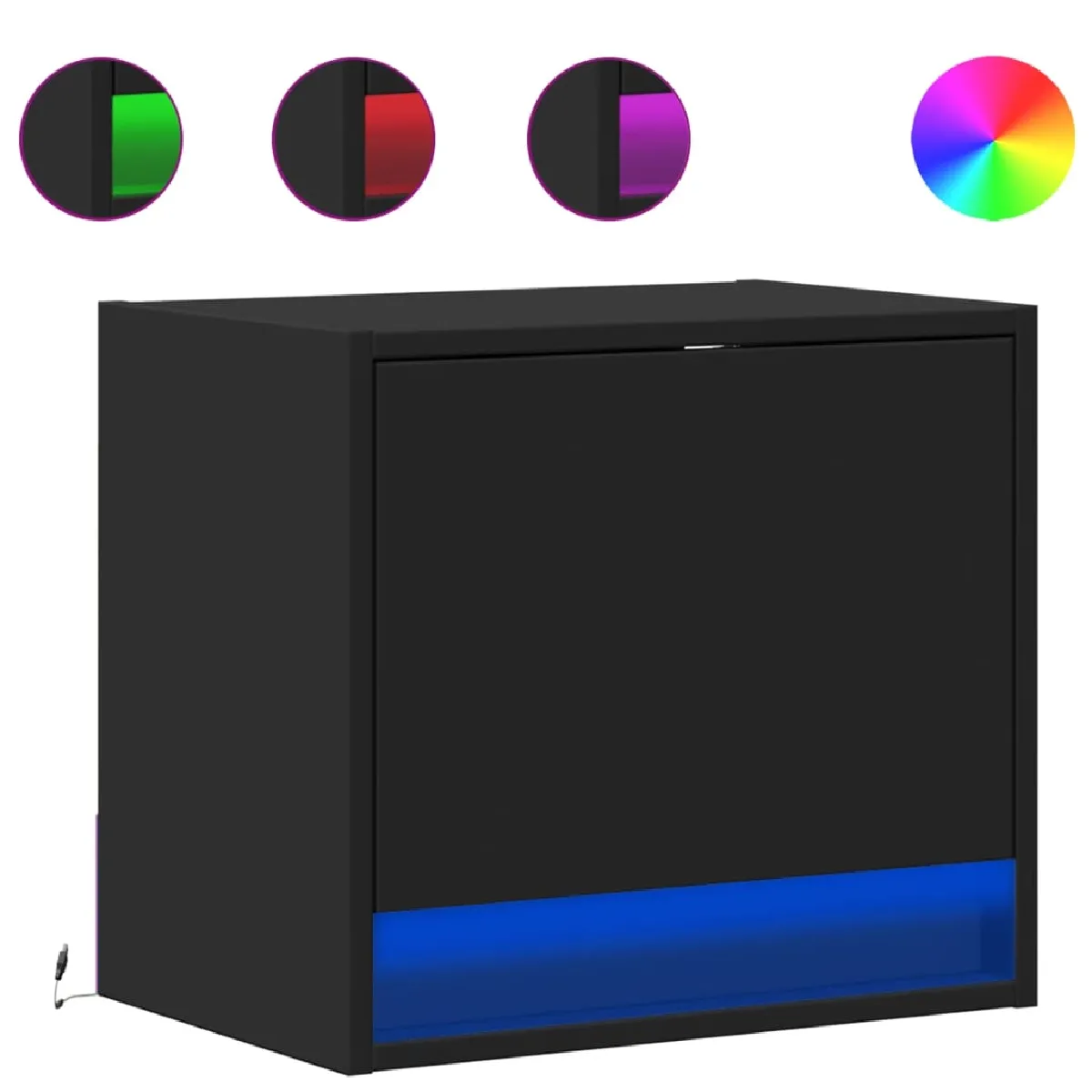 vidaXL Table de chevet murale LED noire