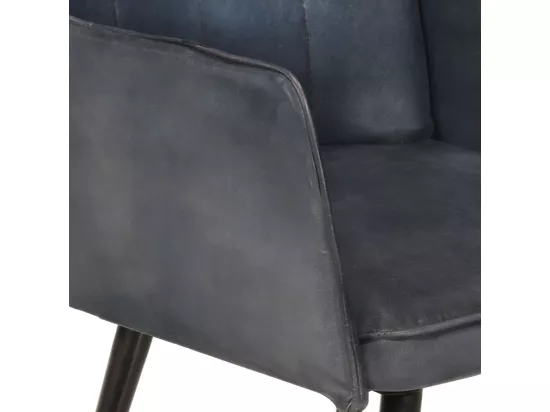 Fauteuil à oreilles avec repose-pied Gris Cuir véritable