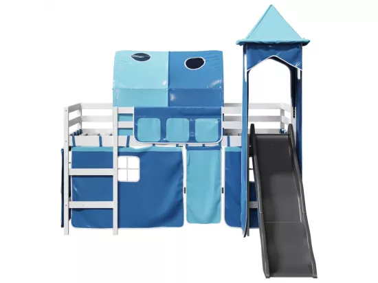 Lit mezzanine enfants avec tour bleu 80x200cm bois pin massif