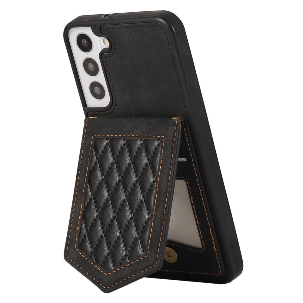 Samsung Galaxy S23 5G Necklace Leder Hülle im Litchi Look mit Spiegel (RFID Schutz) - Schwarz