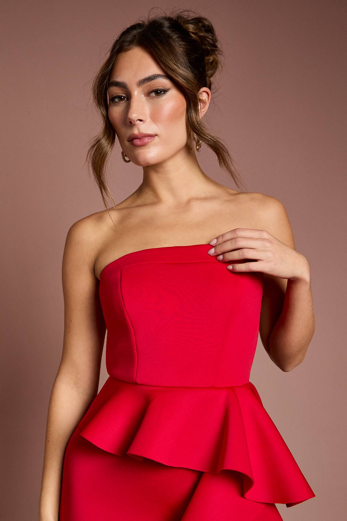 Coast Robe Maxi en Crêpe Stretch à Bandeau et Volants