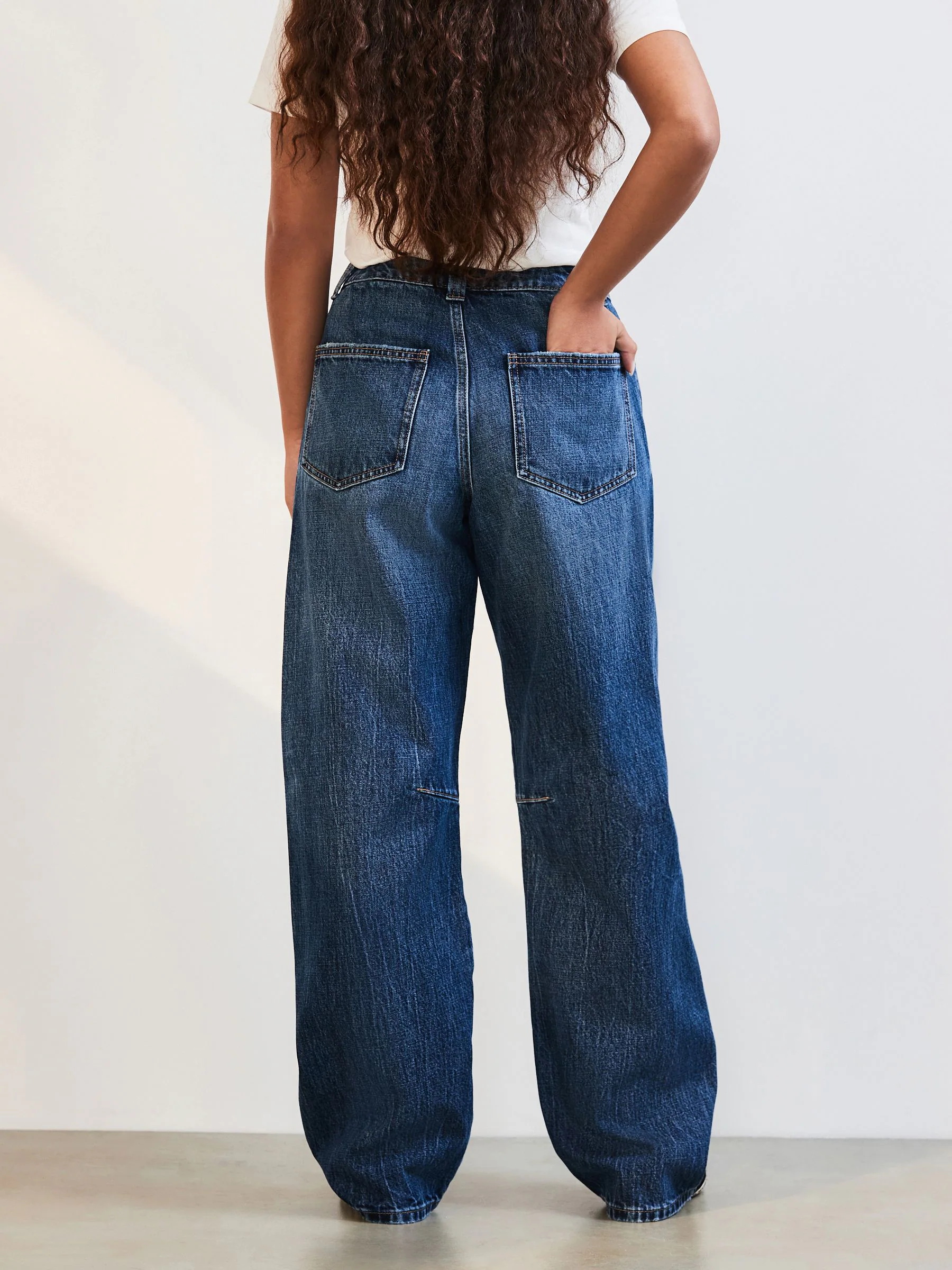 Donkerblauw - Darted Knee Barrel 100% Katoenen Jeans