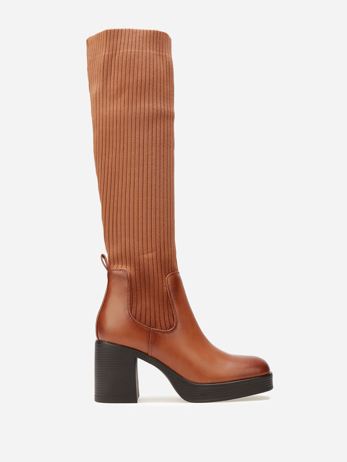 Bottes bi-matières à plateforme- Marron clair