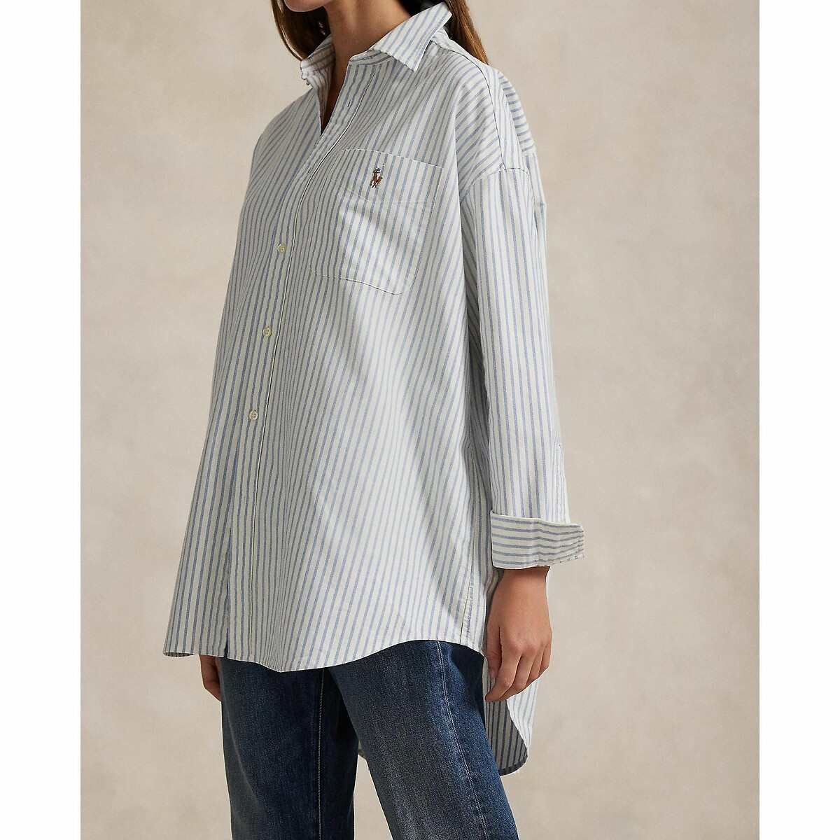 POLO RALPH LAUREN<br>Camisa Oxford com listras largas