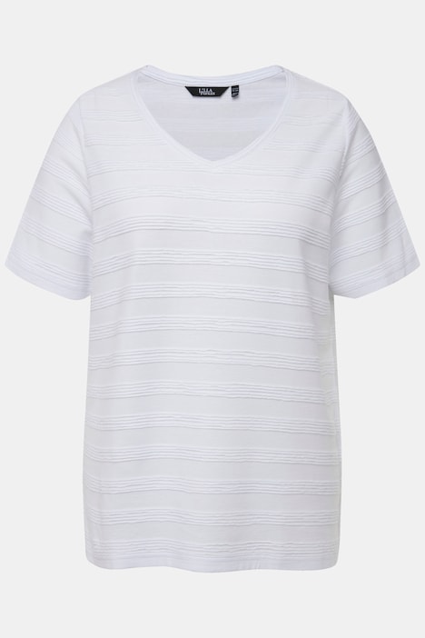 T-Shirt, Strukturstreifen, V-Ausschnitt, Halbarm