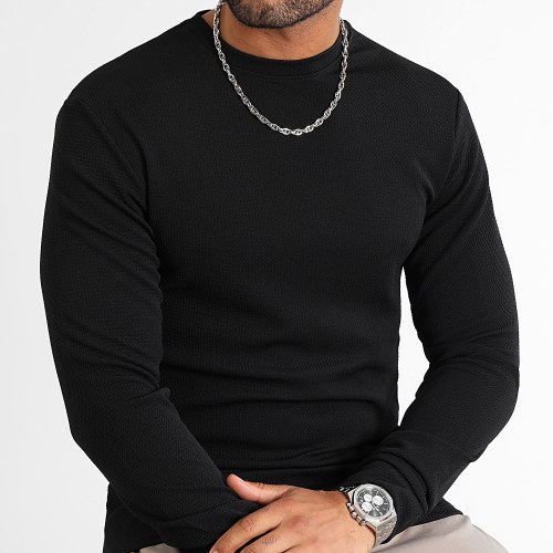 Tee Shirt Manches Longues Texturé Waffle 0552 Noir