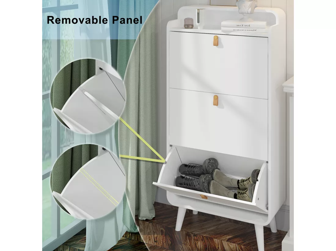 Haobosic - Armoire à chaussures avec 3 tiroirs rabattables, meuble de rangement pour entrée, étagère étroite avec compartiment supérieur,blanc