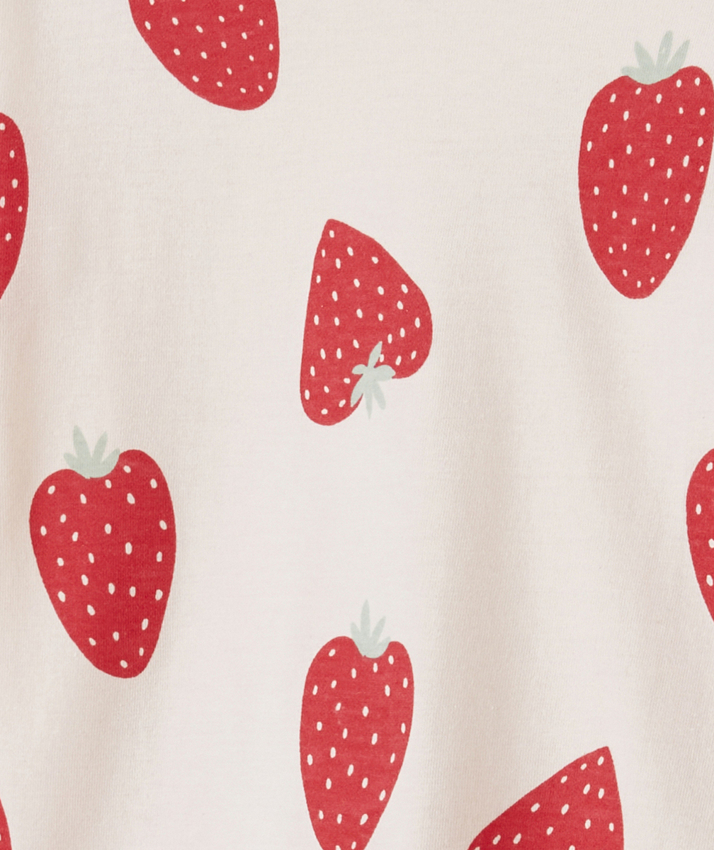 PYJAMA MANCHES LONGUES FILLE EN COTON ROSE THÈME FRAISE