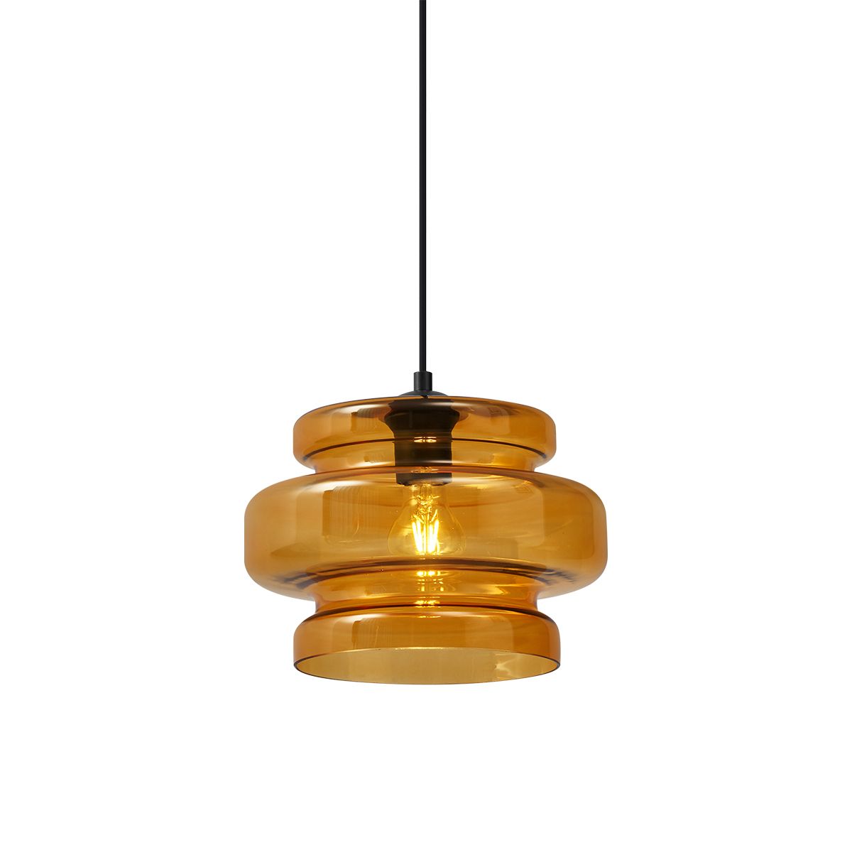 Retro hanglamp zwart met oranje glas - Denise
