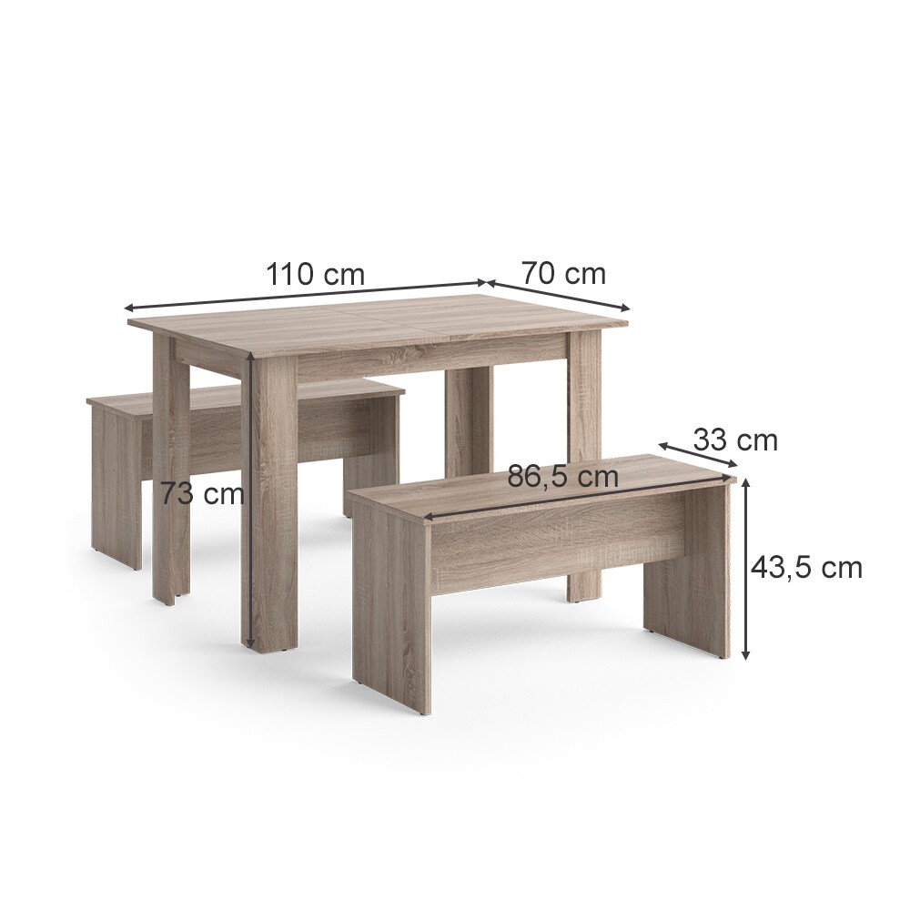 Vicco Tischgruppe Sitzgruppe Esszimmer Sentio Esstisch Sitzbank Sonoma 110 cm