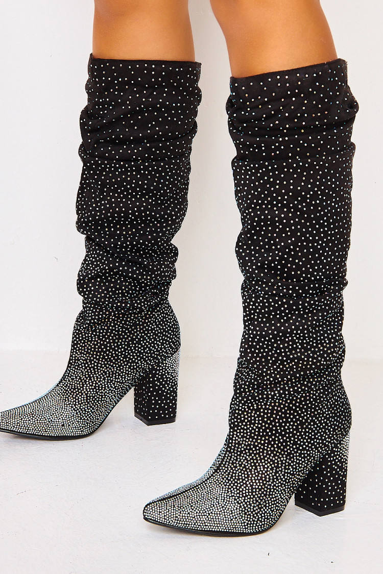 Bottes noires à strass à enfiler