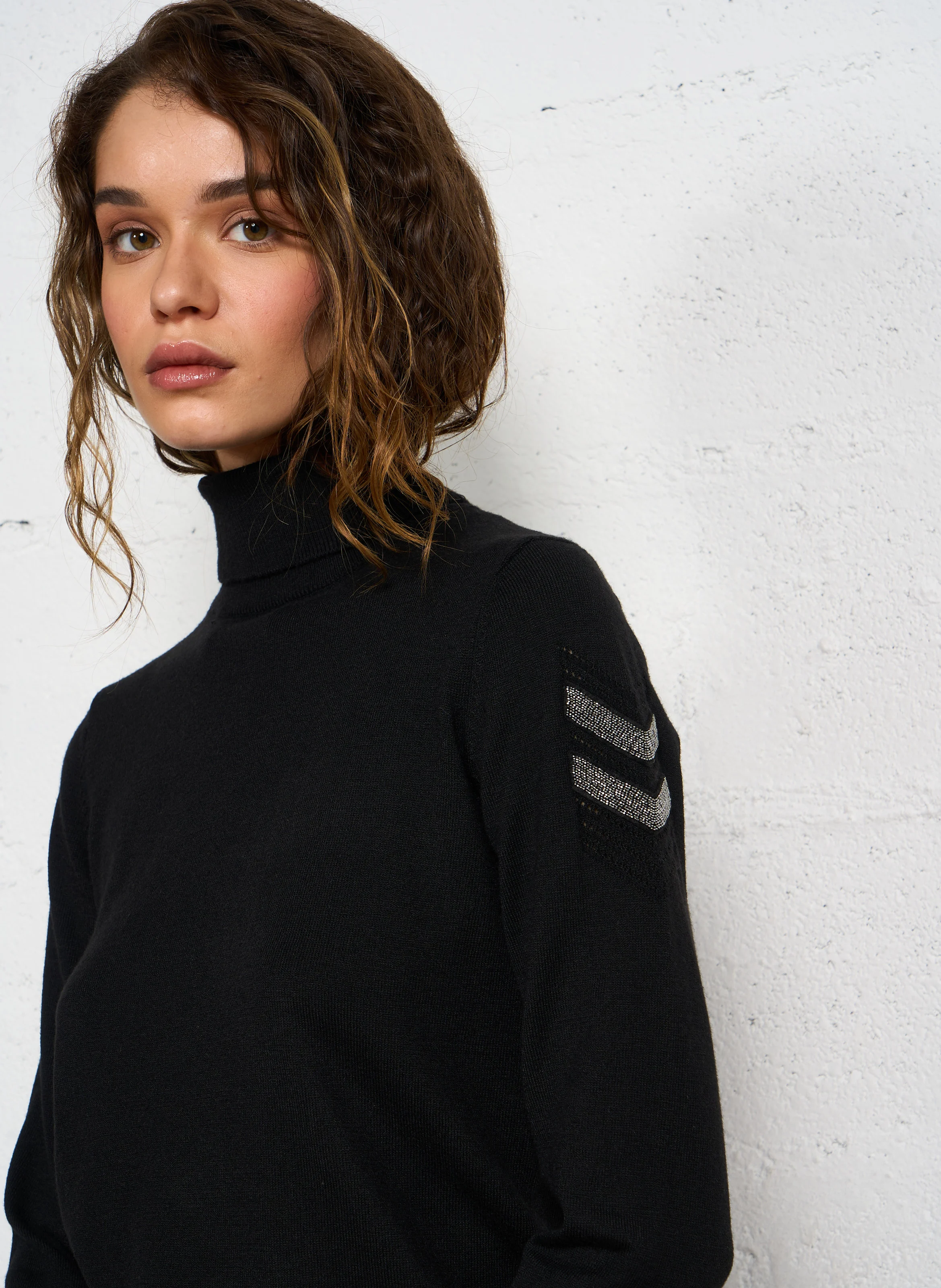 Pull col roulé en maille | Noir