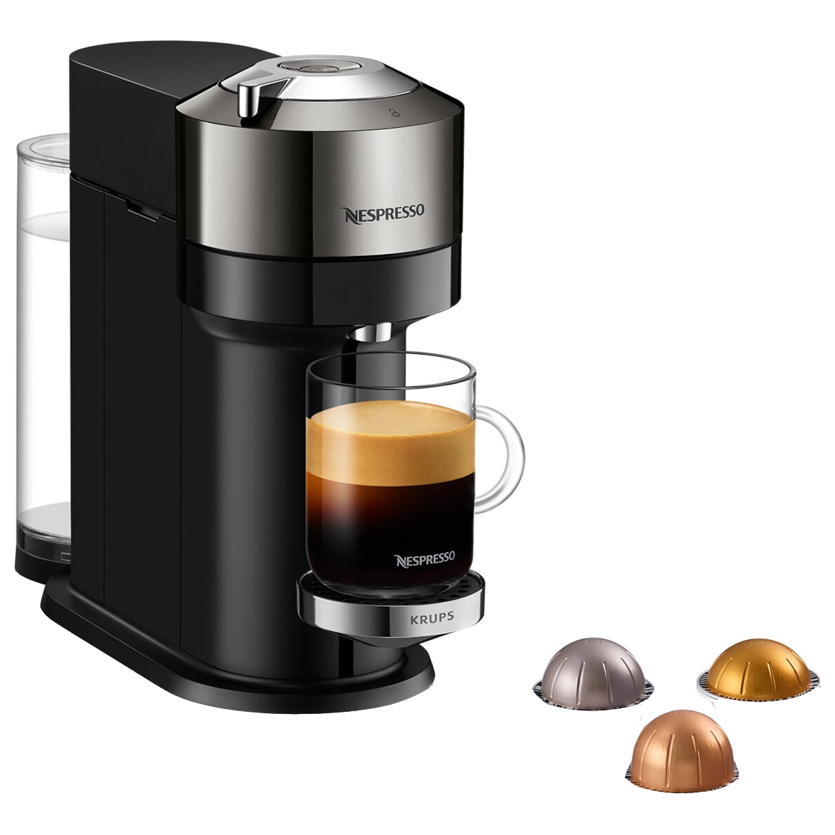 NESPRESSO® Vertuo Next kaffemaskin fra Krups, Mørk krom