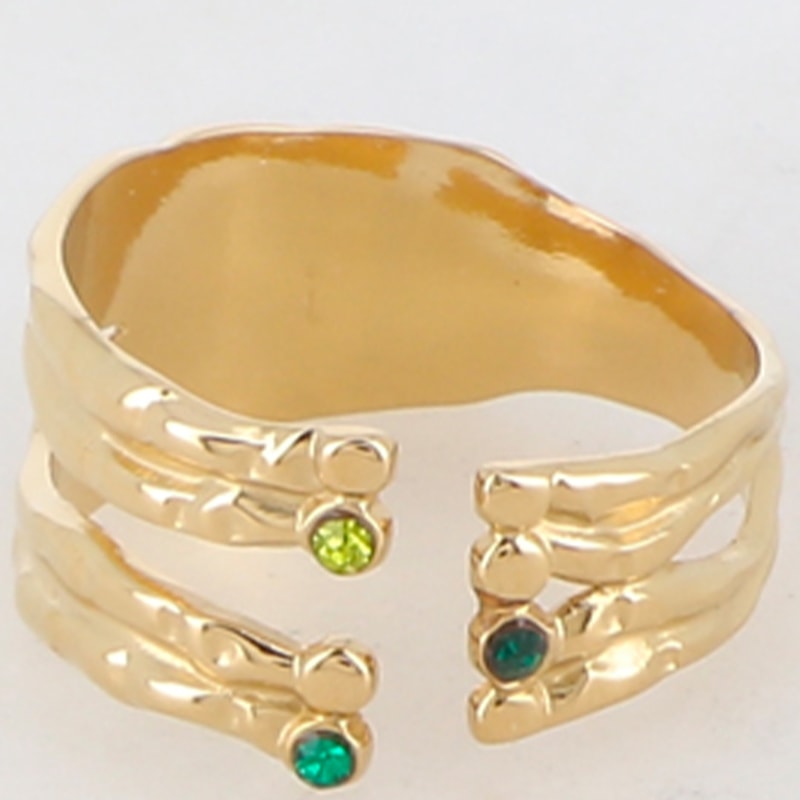 Bague multi-rangs - Acier inoxydable doré & zirconium vert