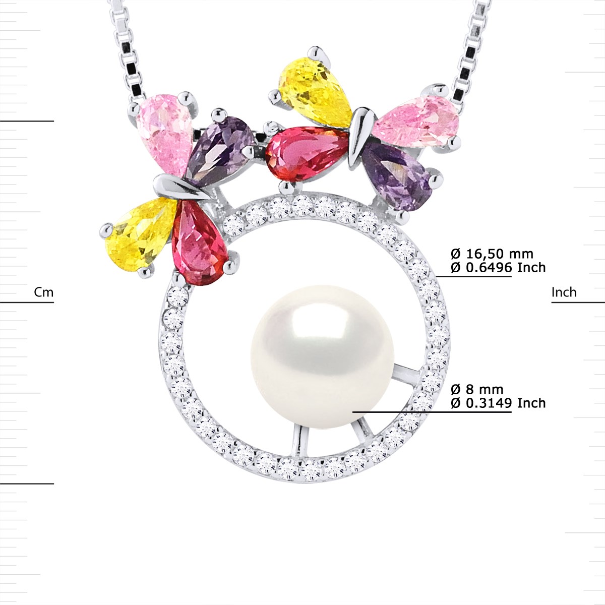 Collier PAPILLONS Perle d'Eau Douce Ronde 8-9 mm Blanche Argent 925