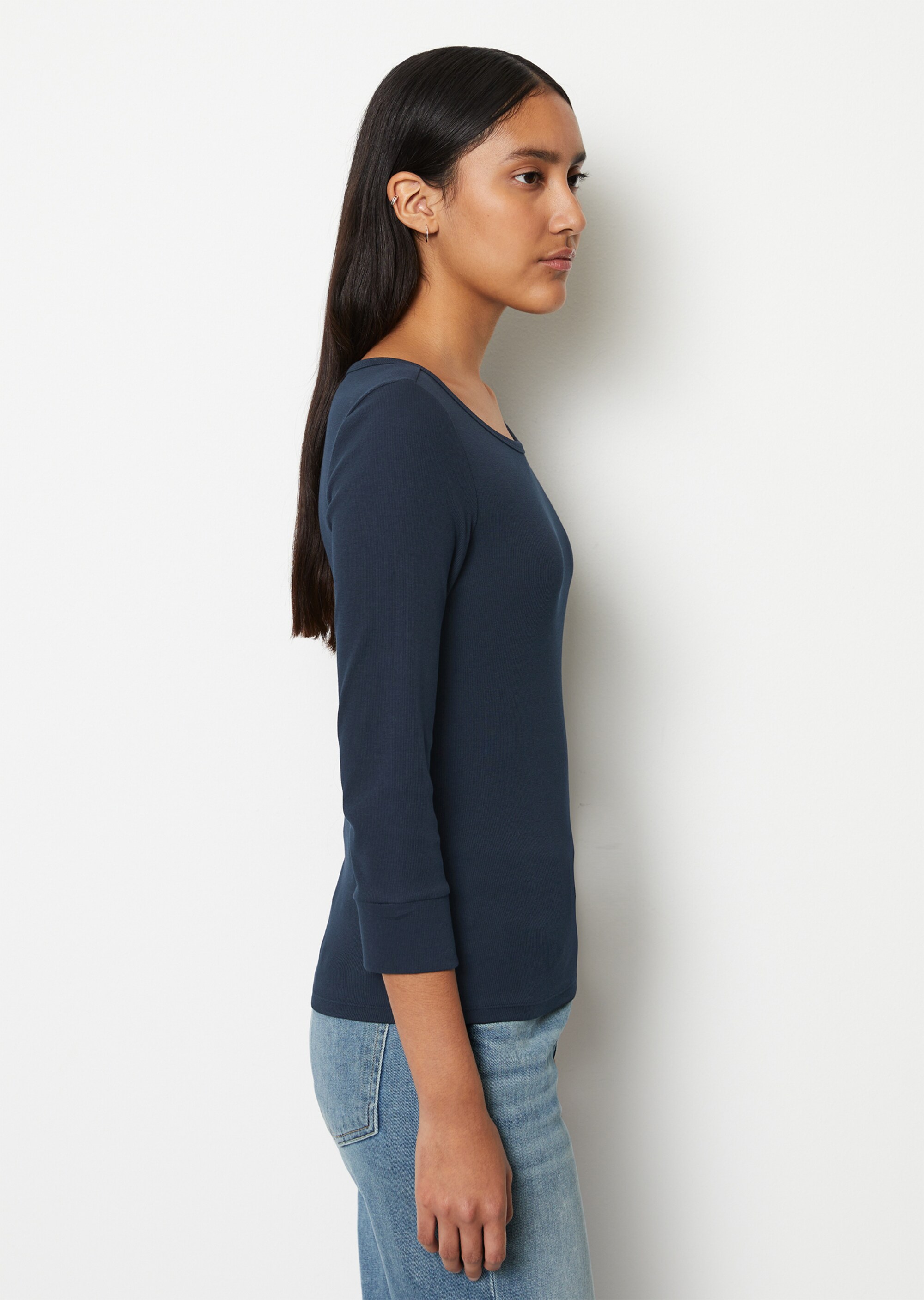 Ripp-T-Shirt mit 3/4-Ärmeln aus Organic Cotton-Stretch