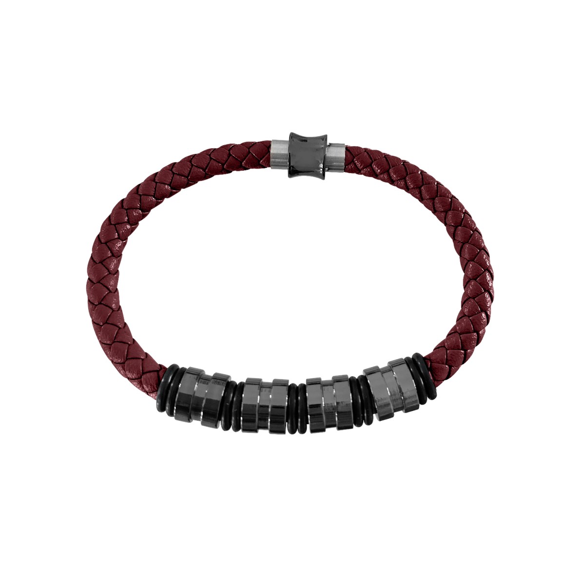 Bracelet pour homme en cuir bordeaux