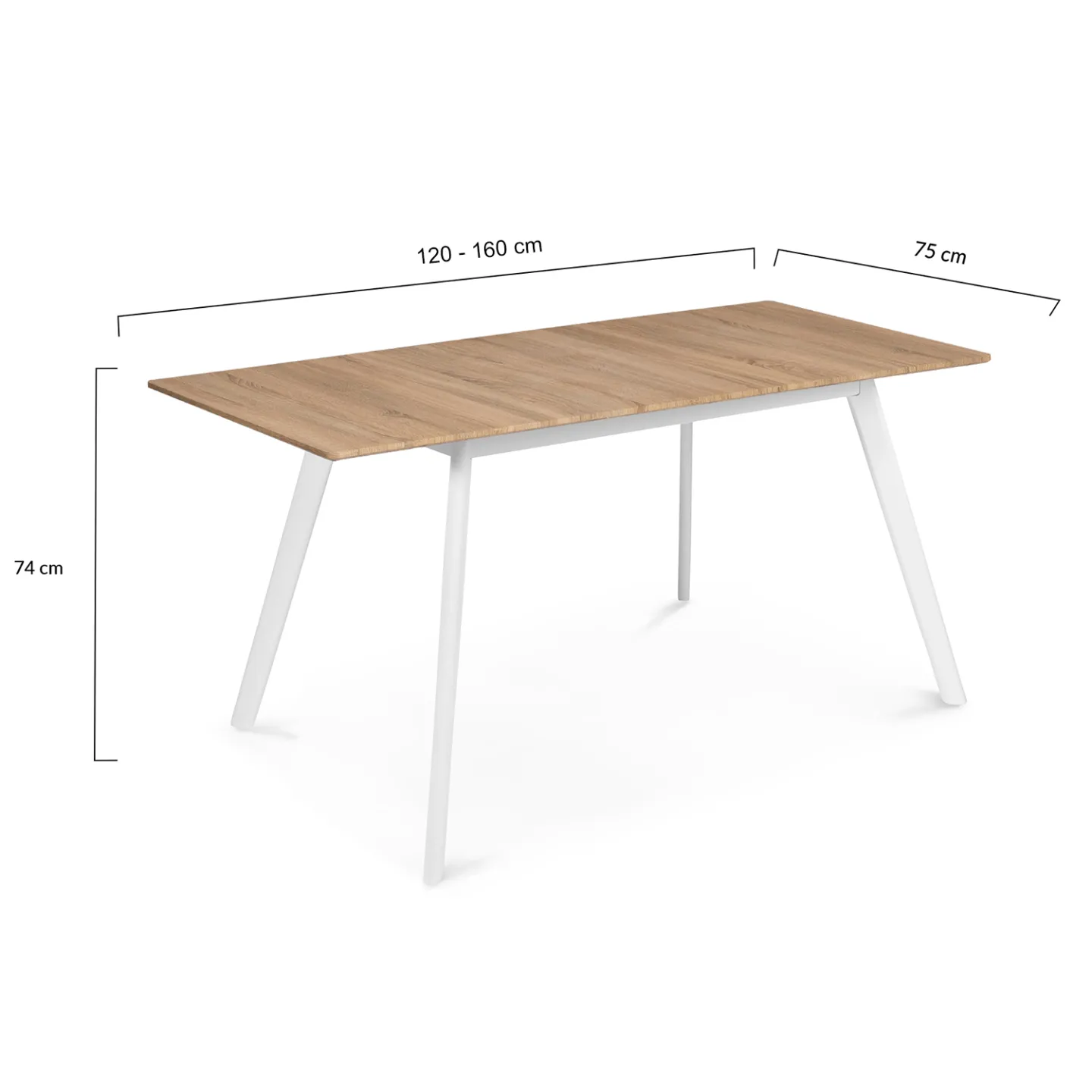 Table scandinave extensible rectangle INGA 4-8 personnes plateau bois pieds blancs 120-160 cm