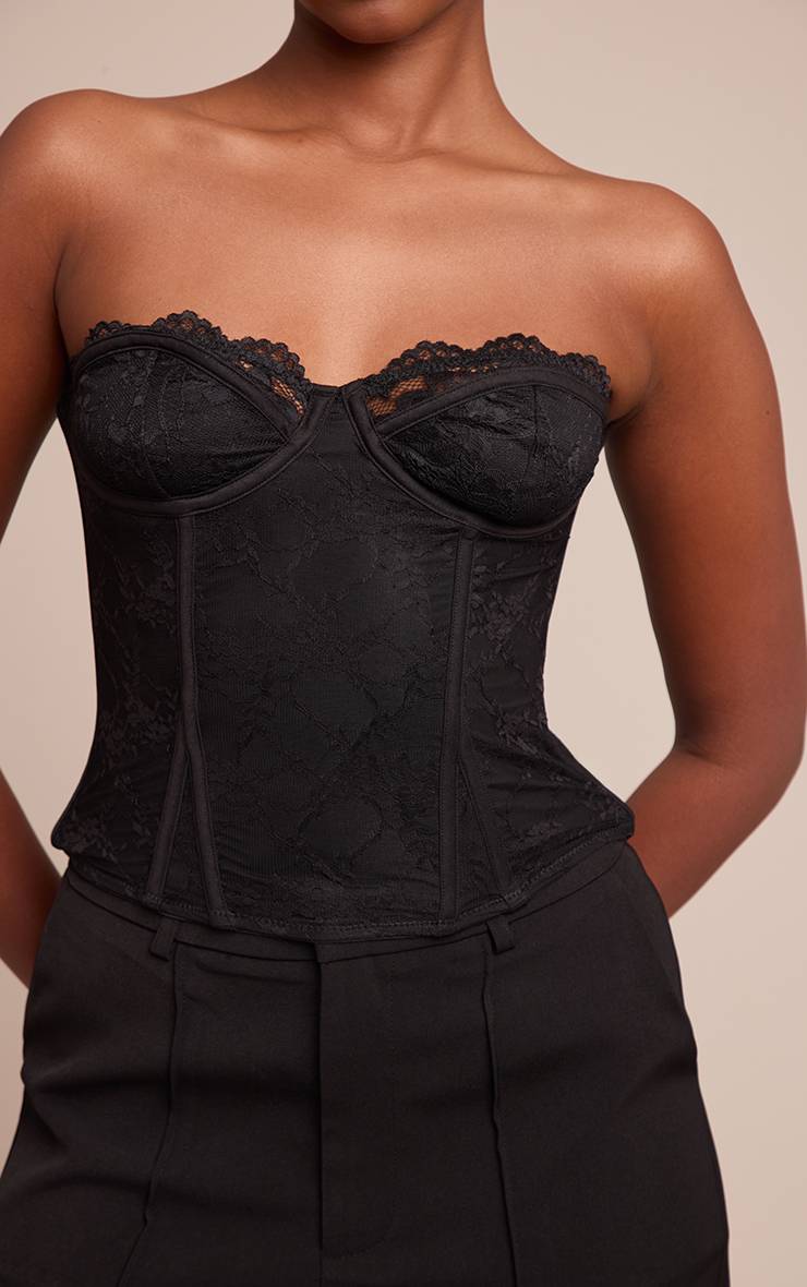Noir Corset Bandeau En Dentelle Avec Détails D'agrafes Et D'œillets