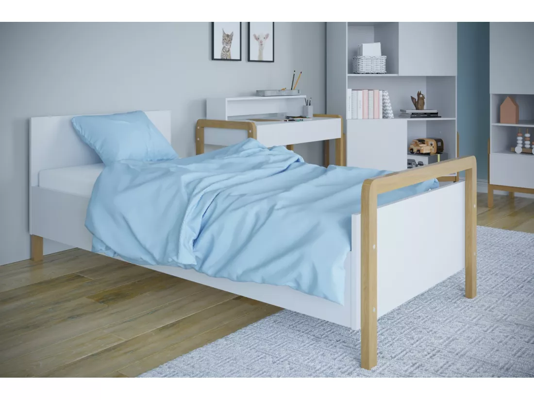 Lit banquette 80x180 sommier et tiroir de lit inclus Victor - Blanc et Chêne